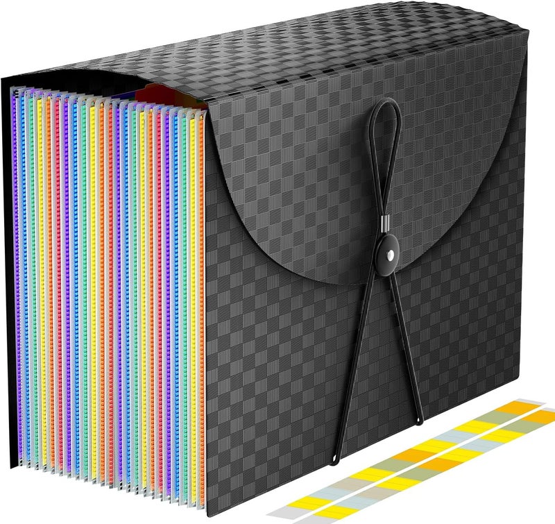 TCJ 24 Pockets Expanding File Folder,Accordion File Organizer,Document Organizer Letter Size,Expandable Filing Box,Special Designed for Portable Use,Accordian Folders Plastic (Grid Rainbow) - Image 1